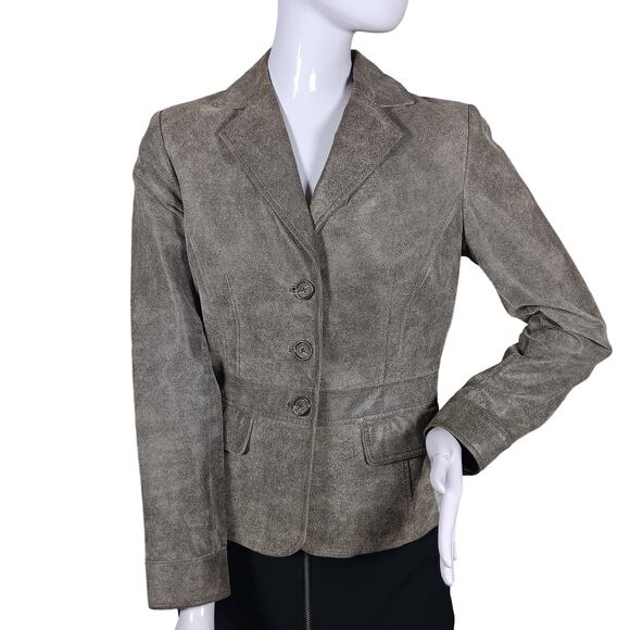 Alfani Genuine Leather Jacket Size Small Brown Button Down Fully Lined - Picture 1 of 14